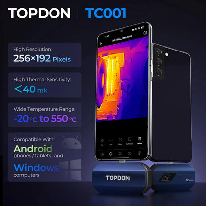 TOPDON TC001 High-Resolution Thermal Imaging Camera for Android Devices, USB-C Infrared Imager, 256x192 Resolution, Testing Range -20℃ to 550℃, 0.1℃ Precision for Phones, Tablets, and Windows Systems