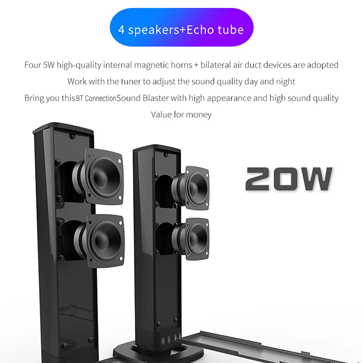 2-in-1 Wireless Sound Bar Speaker with Built-In Subwoofers for Smart TVs - Home Theater Audio System