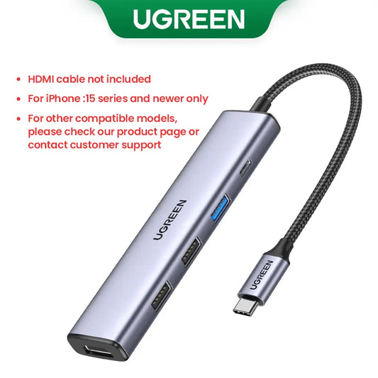 UGREEN 5-in-1 USB-C Hub Multiport Adapter with 4K HDMI, 100W Power Delivery, and 3 USB-A Data Ports for MacBook Pro/Air, iPad Pro, iMac, iPhone 16 Pro/Pro Max, XPS, and ThinkPad