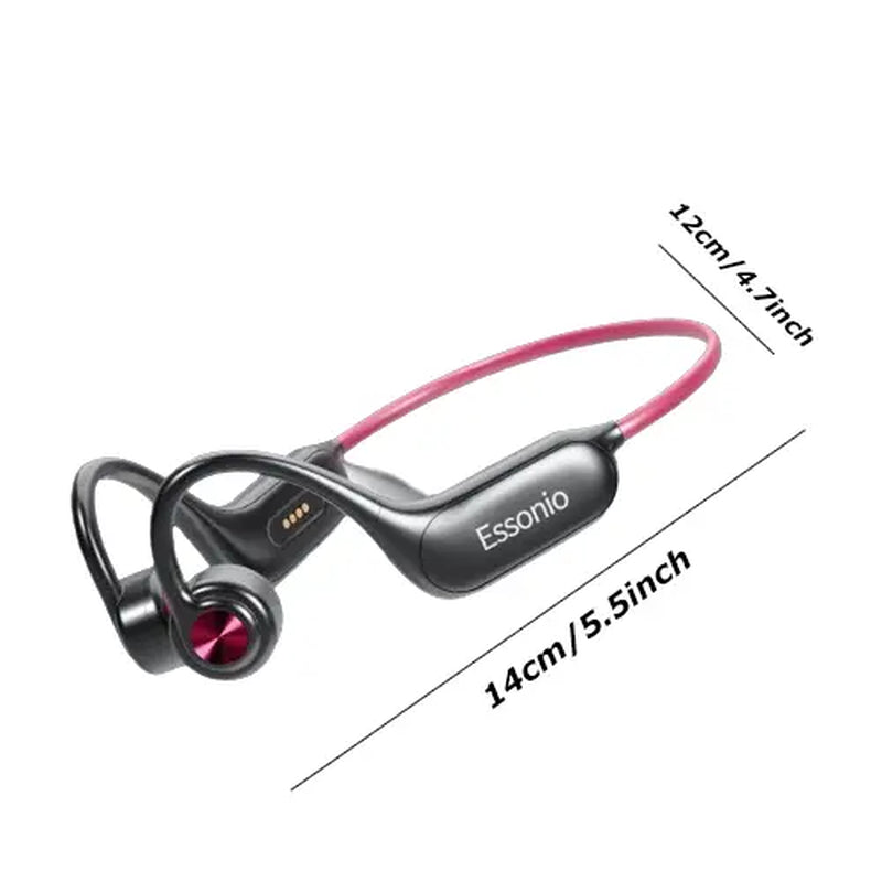 ESSONIO-P8 Bone Conduction Bluetooth Headset - Wireless Hanging Ear Design, IPX8 Waterproof, 32GB Memory, Ideal for Night Running and Swimming Fitness, Durable Audio Earbud in Black