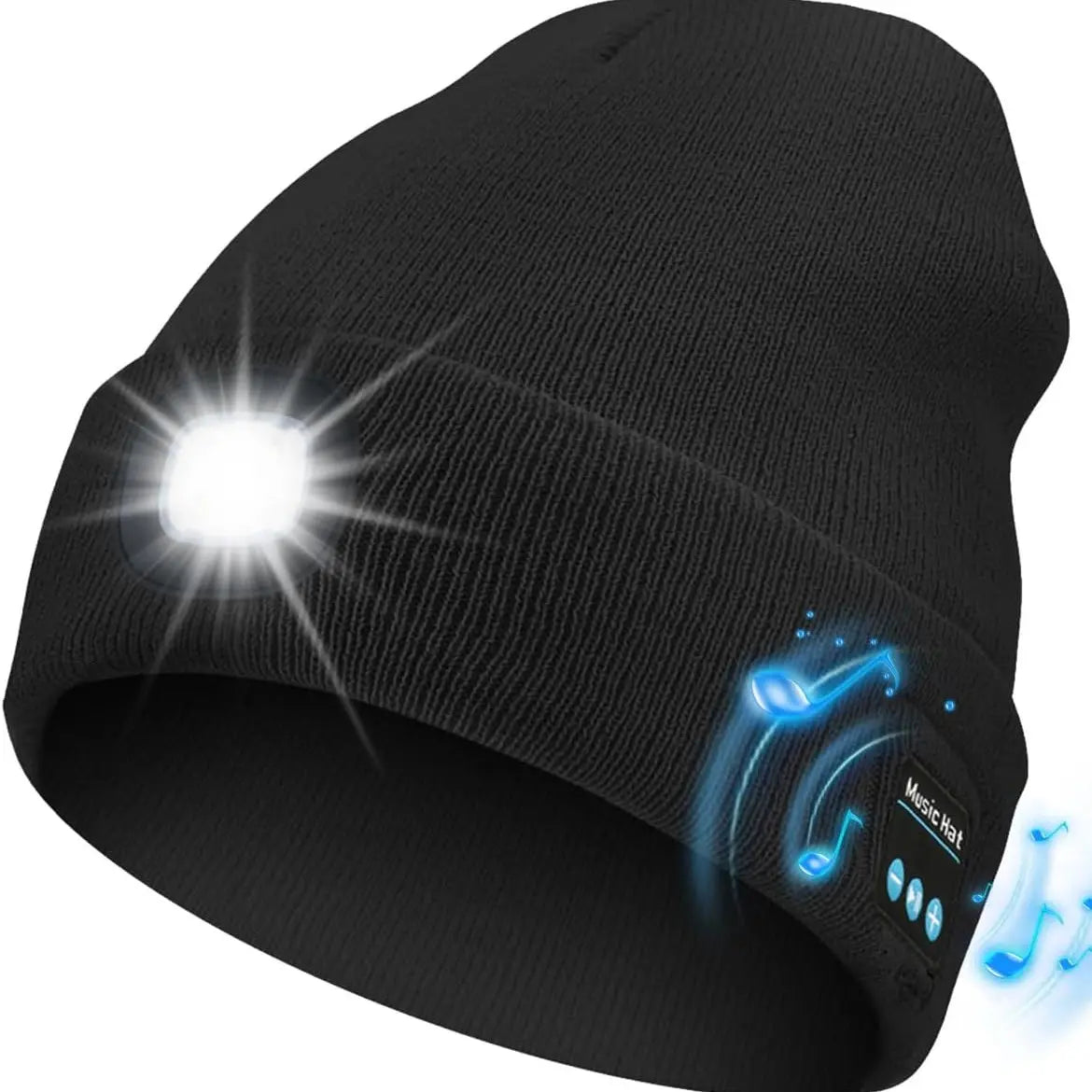 Bluetooth Beanie with LED Headlight and Detachable Speaker, USB Rechargeable Warm Hat for Music and Calls, Ideal for Sports and Outdoor Activities, Unisex Birthday Gift