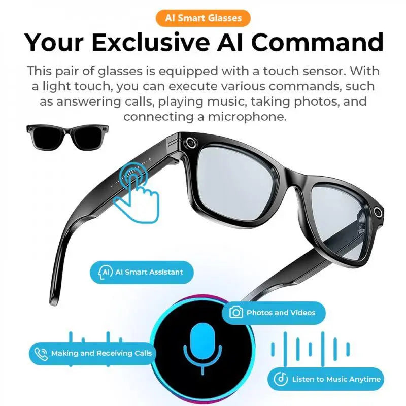 AI-Enhanced Smart Glasses with 8MP Camera and 1080P Video, Open-Ear Audio, Photo Recognition, Lightweight Design, and Photochromic Lenses for Men and Women