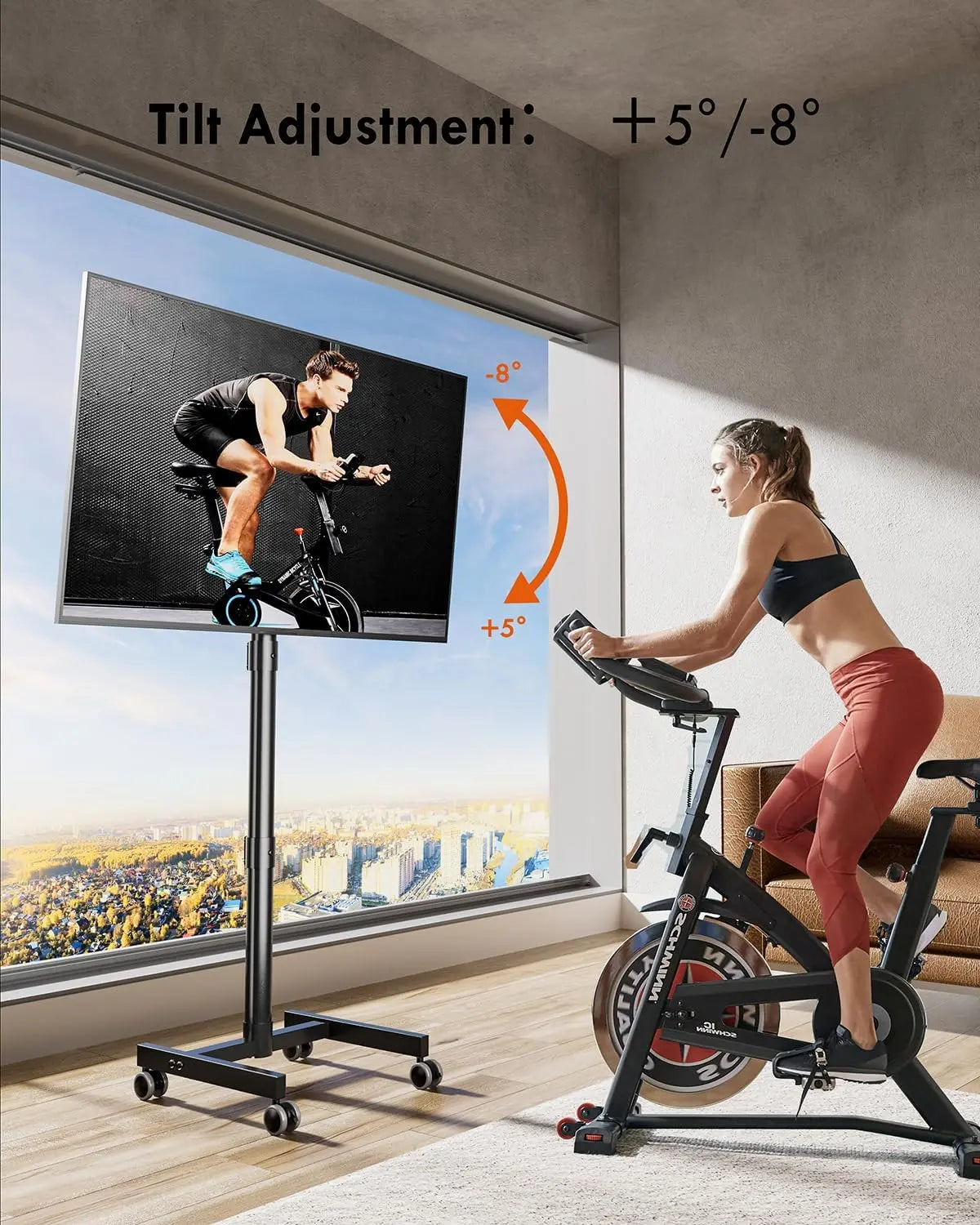 Mobile TV Stand for 23-65 Inch LCD/LED Flat-Panel and Curved TVs, 15° Tilt, Supports up to 88 lbs, Includes Laptop Holder, Portable with Rolling Base, Swivel Capability, Compatible with VESA Resolutions up to 400x400