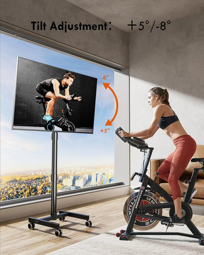 Mobile TV Stand for 23-65 Inch LCD/LED Flat-Panel and Curved TVs, 15° Tilt, Supports up to 88 lbs, Includes Laptop Holder, Portable with Rolling Base, Swivel Capability, Compatible with VESA Resolutions up to 400x400