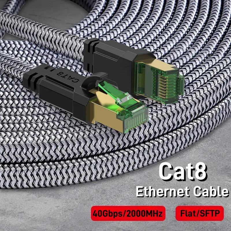 MIZIQIER Cat 8 Ethernet Cable - High-Speed 40Gbps, 2000MHz, 26AWG Braided RJ45 Shielded Indoor LAN Cable, Compatible with CAT7, CAT6A, CAT6, CAT5E for Gaming PC, PS5, Xbox, Modem, and Router