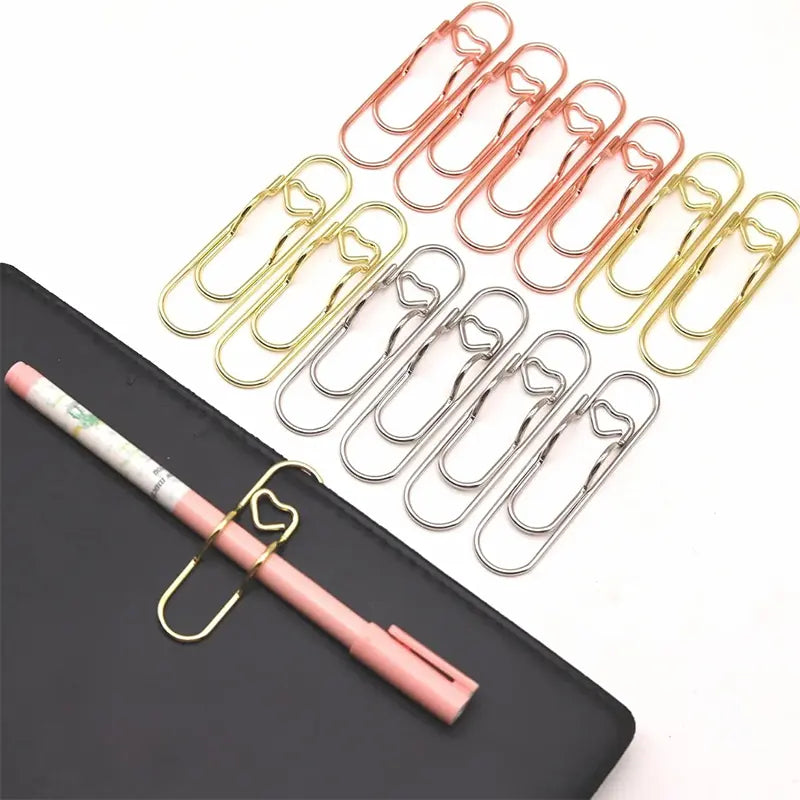6-Piece Multifunctional Metal Heart Pen Clip Set - Versatile Pen Holders for Notebooks, Paper, and Clipboards