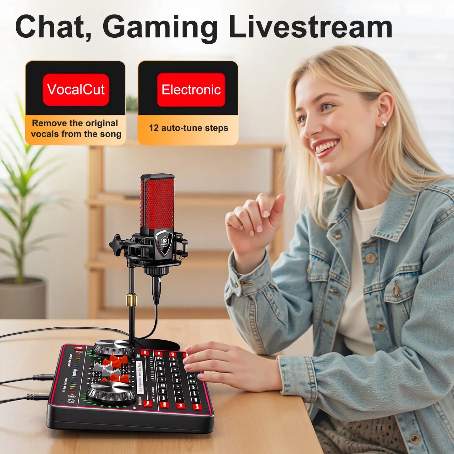 Tenlamp G3-Q8 Professional Podcast Microphone Bundle with Live Sound Card and Audio Mixer for Streaming, Singing, and Content Creation, Featuring Voice Changer and Soundboard Effects