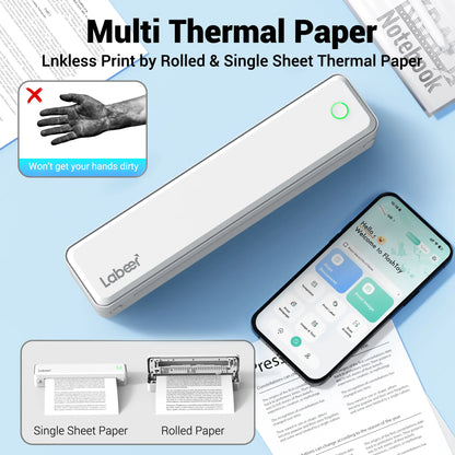 Inkless Portable Bluetooth Thermal Printer – Wireless Printing Solution for Travel, Home & Office, Compatible with iOS, Android, and Laptops, Supports 8.5x11 US Letter & A4 Thermal Paper, No Ink Required, Ideal Gift Option