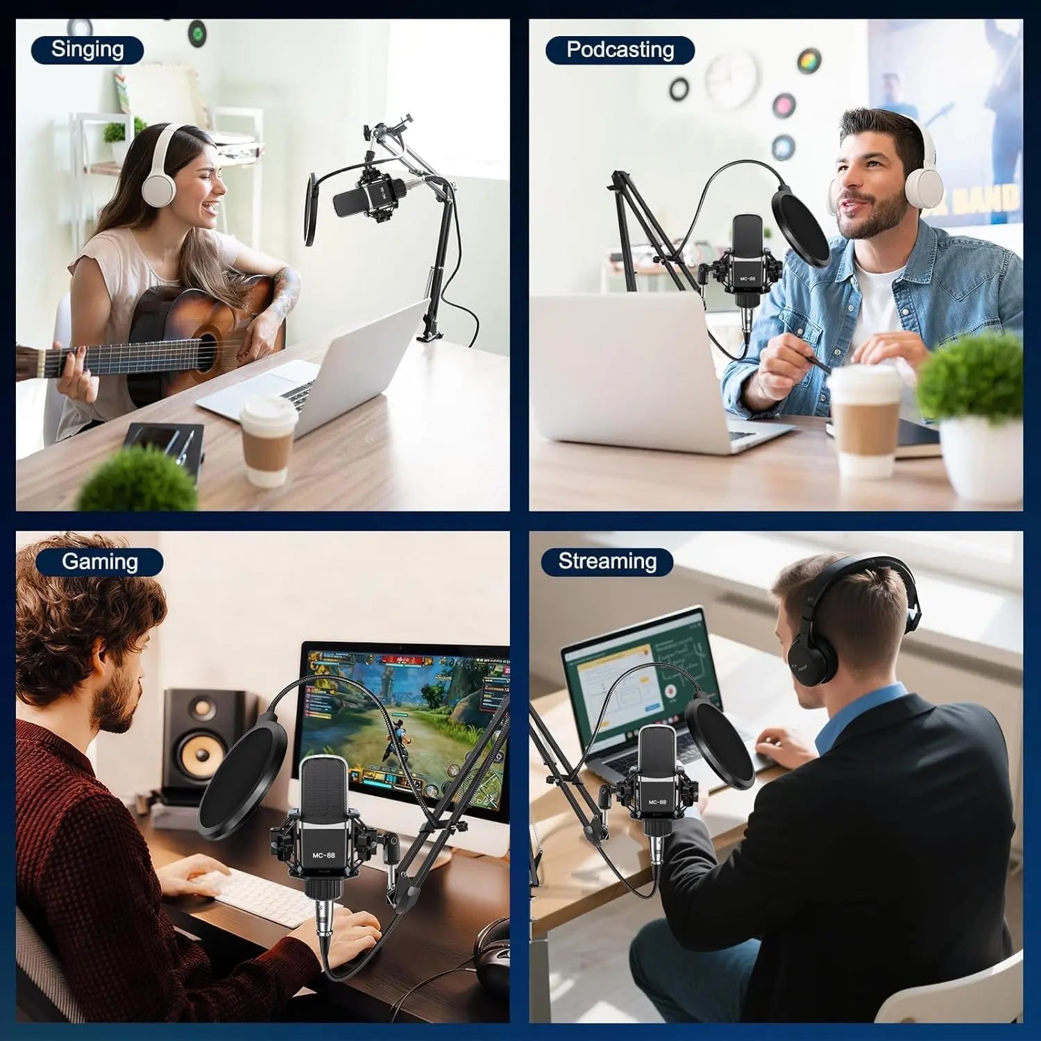 Safring 2026 Enhanced Podcast Equipment Bundle: Professional Audio Interface and Microphone Package for Gaming, Recording, Singing, and Streaming