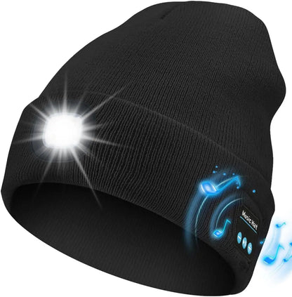 Bluetooth Beanie with LED Headlight and Detachable Speaker, USB Rechargeable Warm Hat for Music and Calls, Ideal for Sports and Outdoor Activities, Unisex Birthday Gift