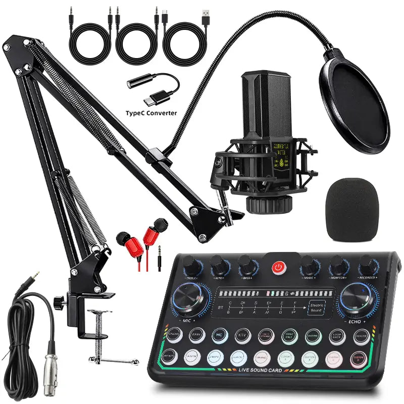 Safring 2026 Enhanced Podcast Equipment Bundle: Professional Audio Interface and Microphone Package for Gaming, Recording, Singing, and Streaming