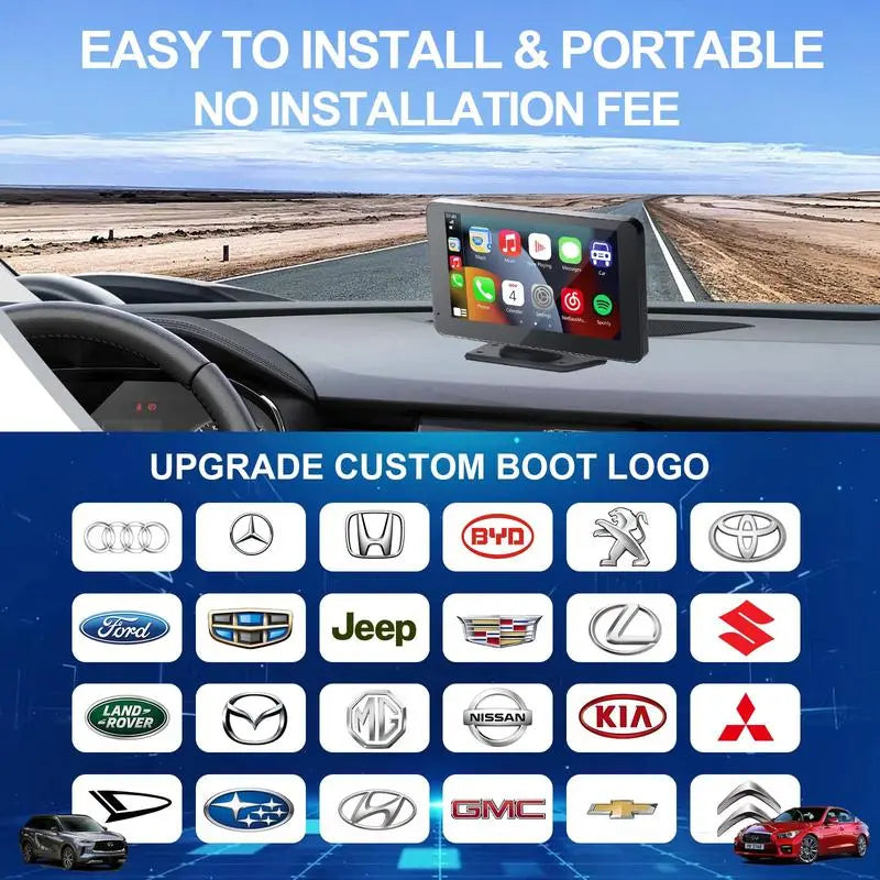 Paslda-2026 Portable Carplay Screen 7-Inch IPS Touchscreen with Landscape & Portrait Modes Wireless Carplay Android Auto Suction Mount Mirror Link HD Touch Easy Install Rear View Camera Compatible with Most Cars