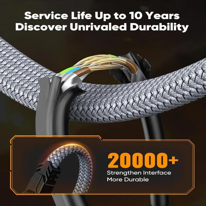 MIZIQIER Cat 8 Ethernet Cable - High-Speed Braided Network Cord, 40Gbps, 2000MHz Bandwidth, Shielded RJ45 LAN Cable for Gaming PCs, PS5, Xbox, Modems, and Routers - Various Lengths Available