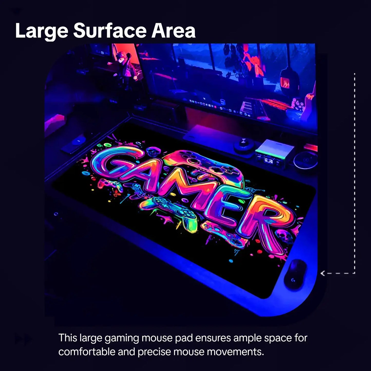 Large UV Reactive Gaming Mouse Pad - Thickened Non-Slip Rubber for E-Sports and Gaming Room Accessories