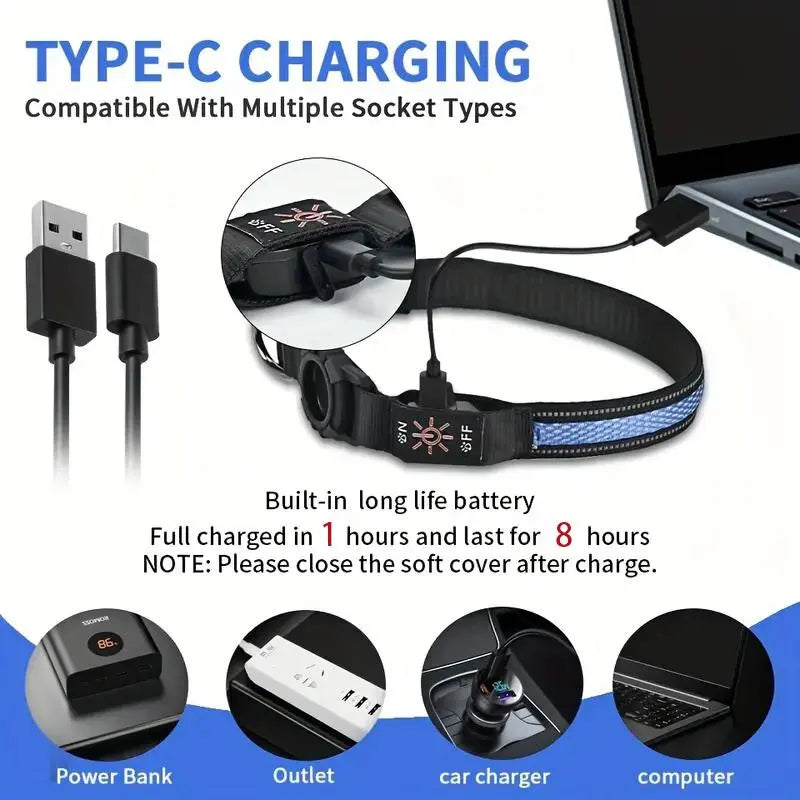 Rechargeable LED Pet Tracker Collar with Safety Light, Smart Mini Tracker Compatible with Apple Find My iOS, USB PD Charging, and QR Code Dog Tag Holder