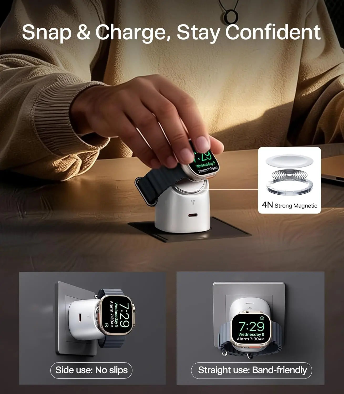 TORRAS Flasheye 2-in-1 45W GaN Fast Charger for Apple Watch and iPhone, 90° Foldable USB-C Wall Charger for iPhone 17/16/15, iPad, MacBook, AirPods, Android - White, Ideal Father's Day Gift