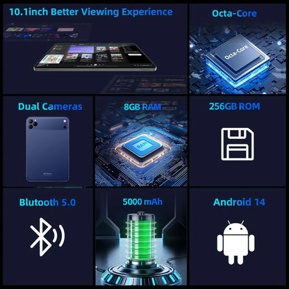 Ultra Slim 10.1” Android Tablet with Keyboard and Stylus - Versatile All-In-One Device for Academic and Professional Use, Ideal for Daily Productivity and Entertainment