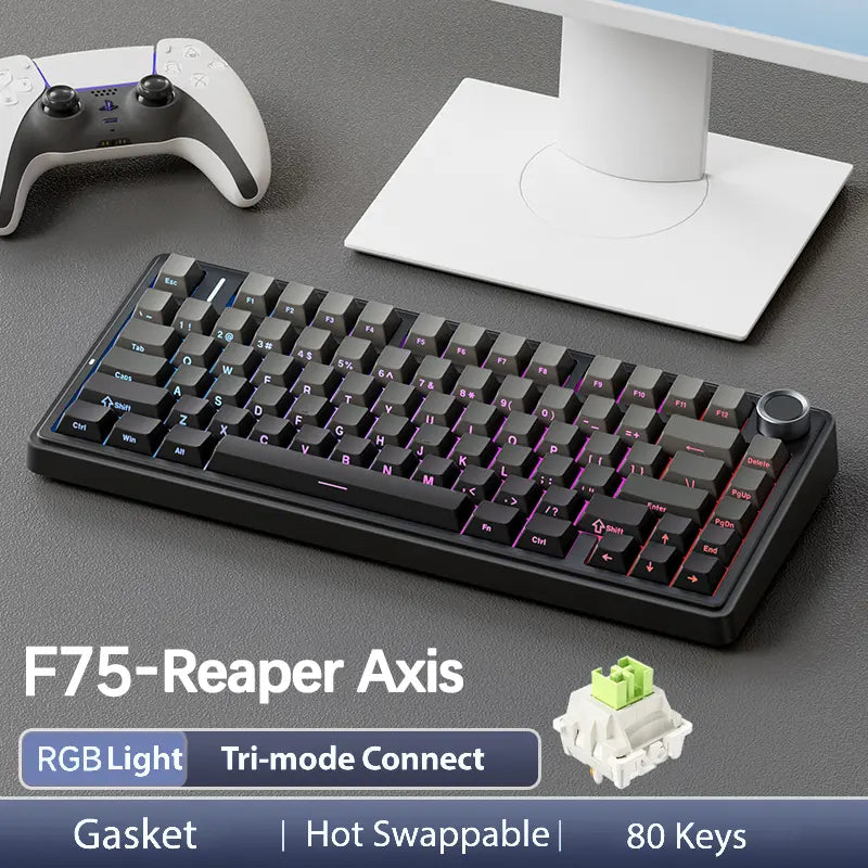 AULA F75 Pro Wireless Mechanical Gaming Keyboard - 75% Hot-Swappable, USB Rechargeable, RGB Backlit, PBT Side-Printed Keycaps, Multimedia Scroll Wheel, Ideal PC Accessories