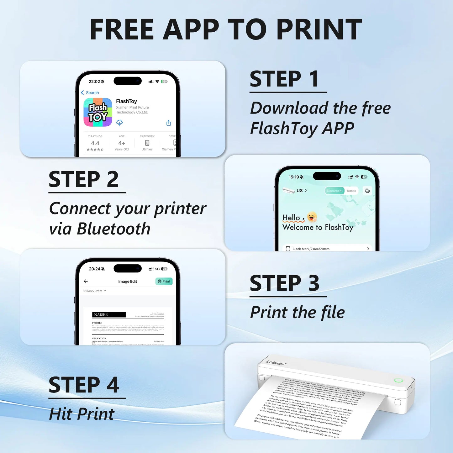 Inkless Portable Bluetooth Thermal Printer – Wireless Printing Solution for Travel, Home & Office, Compatible with iOS, Android, and Laptops, Supports 8.5x11 US Letter & A4 Thermal Paper, No Ink Required, Ideal Gift Option