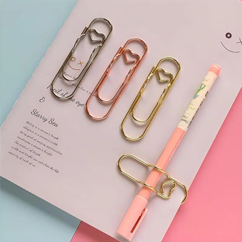 6-Piece Multifunctional Metal Heart Pen Clip Set - Versatile Pen Holders for Notebooks, Paper, and Clipboards