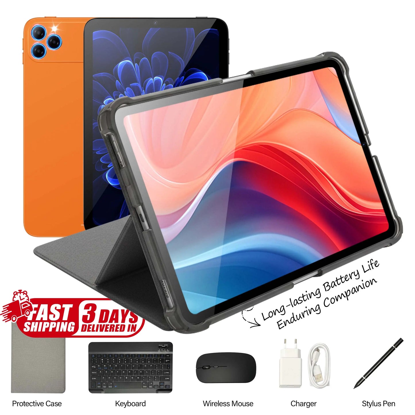 Ultra Slim 10.1” Android Tablet with Keyboard and Stylus - Versatile All-In-One Device for Academic and Professional Use, Ideal for Daily Productivity and Entertainment