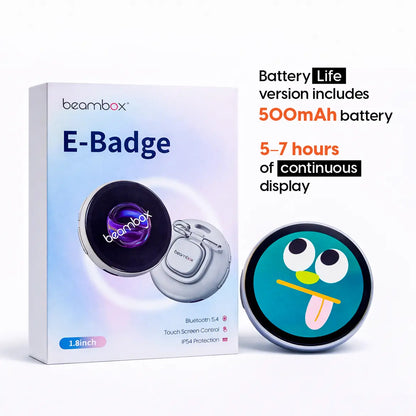 Beambox Customizable Smart Digital Display Badge with IPS Touchscreen, Bluetooth Connectivity, Photo and GIF Upload, 6-Hour Battery Life, AI-Generated Images, 360x360 Resolution for Personal Expression and Fashion