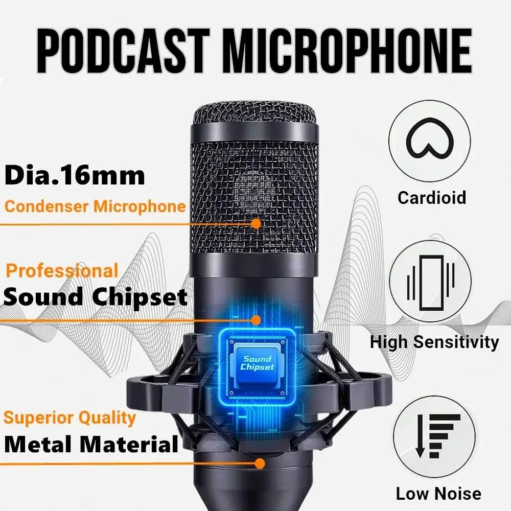 Safring Podcast Equipment Bundle, BM800 Podcast Usb Rechargeable Microphone Bundle with V8S Voice Change#R, Condenser Microphone Recording Studio Package for Podcasting Live Streaming Singing Tiktok Youtube Dynamic Mic Sound Card Desk Clamp #Summervibes