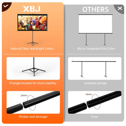 Portable 100-Inch 4K Projection Screen with Stand for Outdoor and Indoor Use, 16:9 HD Format