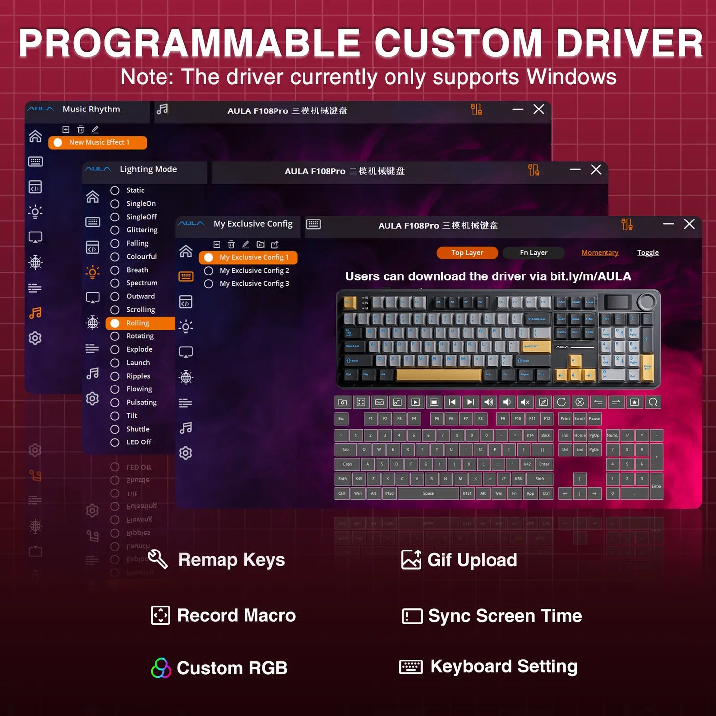 AULA F108 Pro Wireless Mechanical Gaming Keyboard - Full-Size with Smart Screen, Knob, Creamy Typing, Tri-Mode Connectivity, RGB Backlighting, Hot Swappable Switches for Professional and Gaming Use, Red
