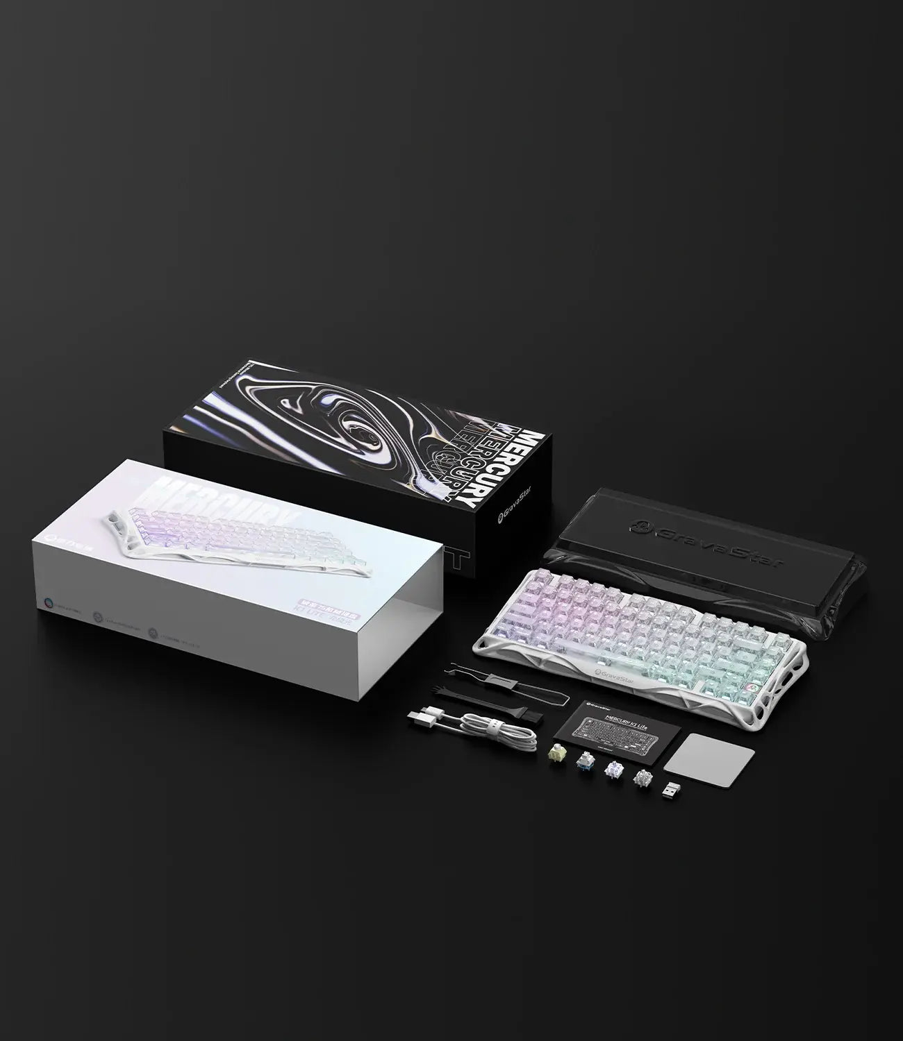 Gravastar Mercury K1 Lite Crystal Aurora 75% Mechanical Gaming Keyboard, 2.4Ghz/Bt/Wired Tri-Mode Wireless Keyboard, Gasket Hot Swappable Mechanical Keyboard, Pre-Lubed Linear Switches, RGB Backlit Summerwins