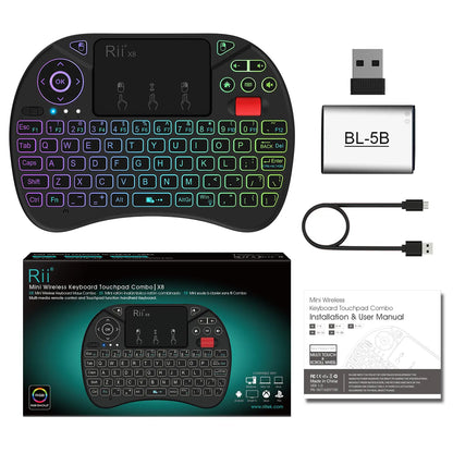 Rii X8 Mini Wireless Keyboard with Touchpad, 2.4GHz Connectivity, RGB Backlighting, and Rechargeable Battery for Android TV Box, Mac, PC, and Nvidia Shield Controller