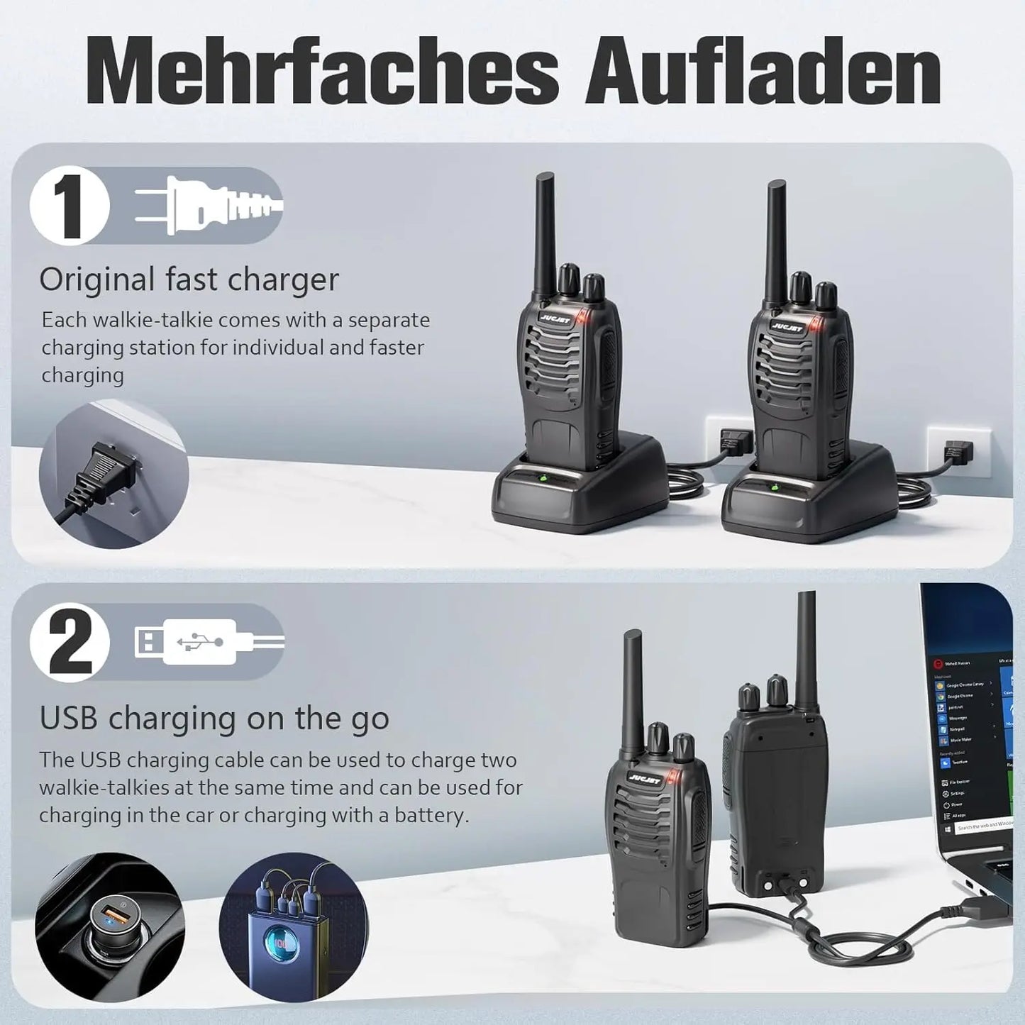 Long Range Rechargeable 2-Way Radios with Earpieces and USB Charging Base - 8Km Max Range, 16 Channels, 6 Pack for Outdoor Use