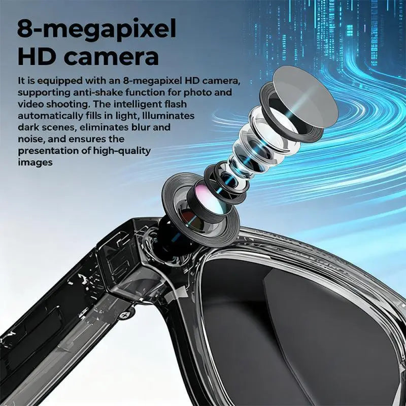 AI-Enhanced Smart Glasses with 8MP Camera and 1080P Video, Open-Ear Audio, Photo Recognition, Lightweight Design, and Photochromic Lenses for Men and Women