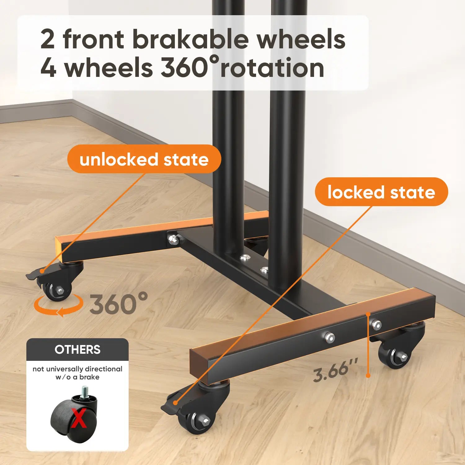 Mobile TV Stand for 23-65 Inch LCD/LED Flat-Panel and Curved TVs, 15° Tilt, Supports up to 88 lbs, Includes Laptop Holder, Portable with Rolling Base, Swivel Capability, Compatible with VESA Resolutions up to 400x400