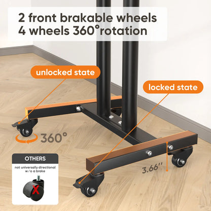 Mobile TV Stand for 23-65 Inch LCD/LED Flat-Panel and Curved TVs, 15° Tilt, Supports up to 88 lbs, Includes Laptop Holder, Portable with Rolling Base, Swivel Capability, Compatible with VESA Resolutions up to 400x400