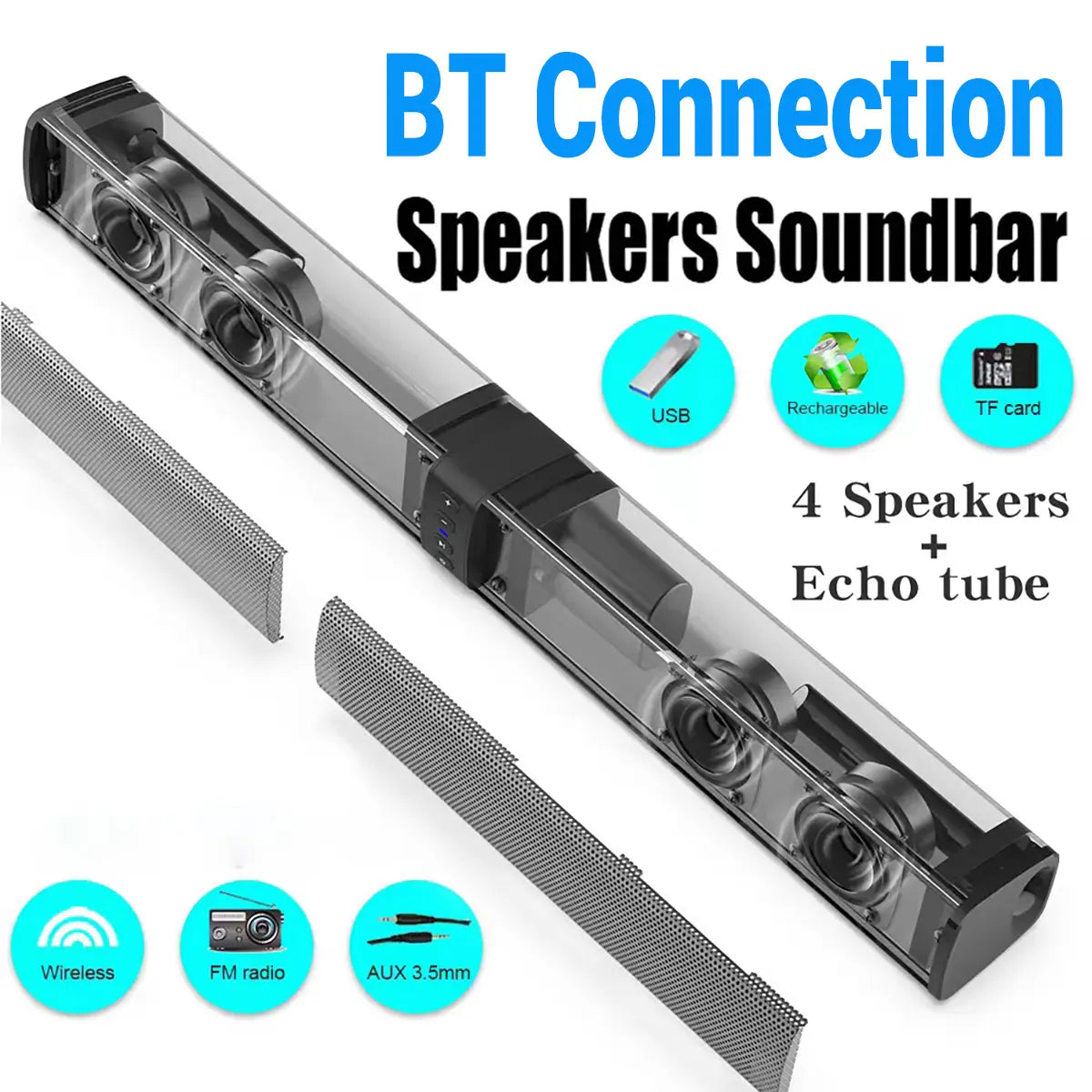 2-in-1 Wireless Sound Bar Speaker with Built-In Subwoofers for Smart TVs - Home Theater Audio System