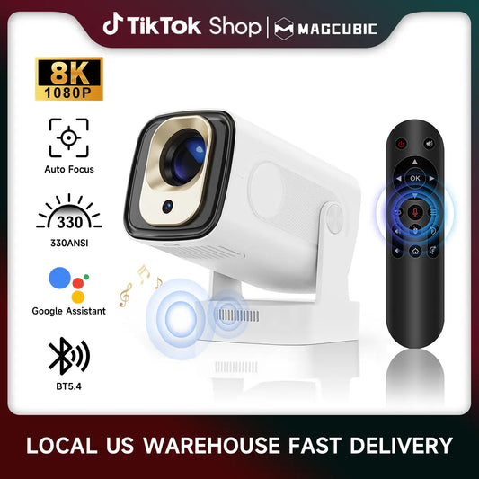 Magcubic HY310 Auto Focus Projector - 330 ANSI Lumens, Google Assistant, 8K Decode, Native 1080P, BT5.4, WIFI6, Android 14, Built-In Speaker, Allwinner H726, 180° Flexibility, 130" Screen, 60Hz Refresh Rate, Mini Portable Home Cinema Projector