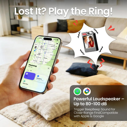 Phototag: Customizable E-Ink Tracker for Keys, Wallets, Luggage. Compatible with Apple Find My . Displays Photos and Emojis. up to 10 Months of Battery Life and IP65 Waterproof. Replaceable Battery.Personalized Gift.