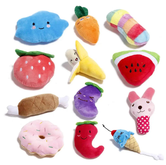 12-Piece Interactive Dog Toy Set, Plush Squeaky Toys for Small and Medium Dogs, Includes Chew Toys with Rope and Fruit-Shaped Treats, Ideal for Puppy Play and Birthday Gifts
