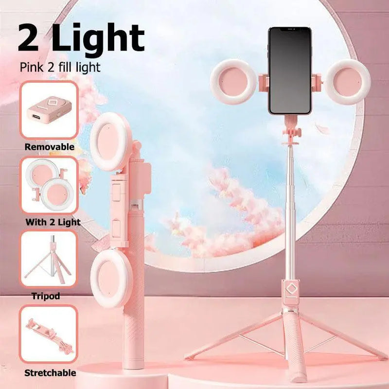 6-in-1 Selfie Stick with Fill Light, 67" Tripod, Wireless Remote Page Turner, Bluetooth Camera Remote, and Music Control for iPhone, iPad, iOS, and Android