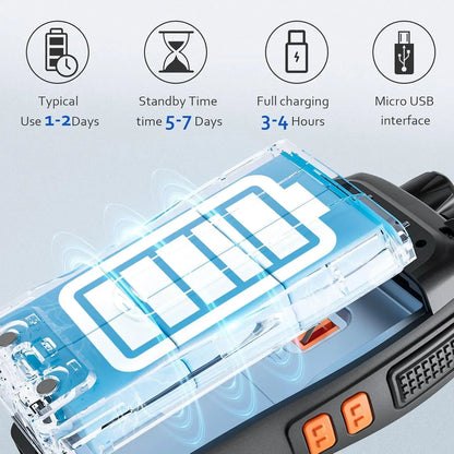Long Range Rechargeable 2-Way Radios with Earpieces and USB Charging Base - 8Km Max Range, 16 Channels, 6 Pack for Outdoor Use