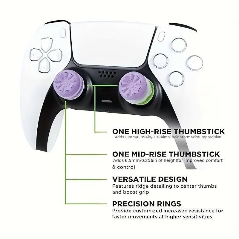 Precision Rings Thumbstick Aim Enhancement Kit for PlayStation 5 Controllers | Purple-Black Silicone Rubber Thumbsticks | 6-Piece Joystick Precision Rings for FPS Gaming