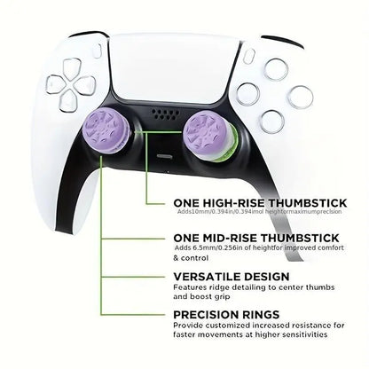 Precision Rings Thumbstick Aim Enhancement Kit for PlayStation 5 Controllers | Purple-Black Silicone Rubber Thumbsticks | 6-Piece Joystick Precision Rings for FPS Gaming
