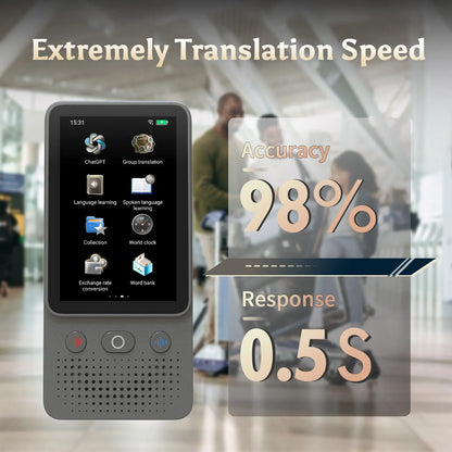 Funnypanda AI Language Touchscreen Translator Device 138+ Languages Real-Time Voice Photo Translation Offline Mode Touchscreen Tech Gadgets Rechargeable Mic Language Learners for Voice Dialogue Translation for Travel, Meetings, Immigration, Study Abroad D