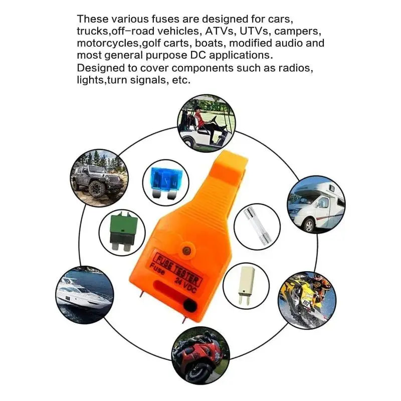 24V DC Car Fuse Tester and Puller – Efficient Tool for Testing, Locating, and Removing Blown ATO/ATC/ATM Blade and Glass Tube Fuses in Vehicle Fuse Boxes