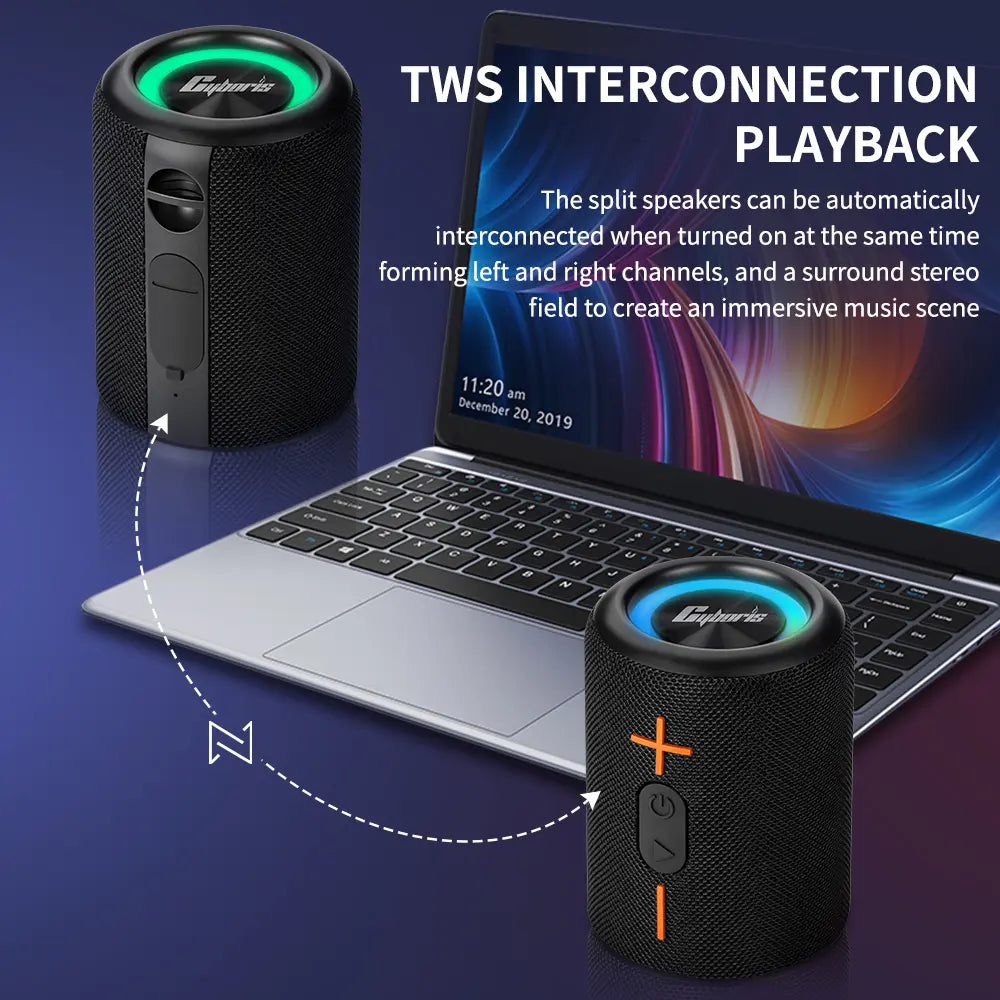 Upgraded 2-in-1 Portable Bluetooth Speaker with 20-Watt Stereo Bass, IPX6 Waterproof Rating, and Home Theater Surround Sound - Modern Design for Music Enthusiasts, Featuring Bluetooth 5.3 Connectivity