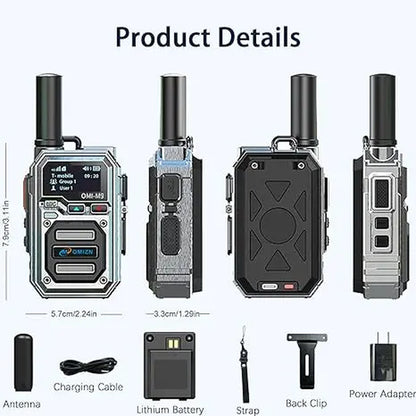 M9 Global Walkie Talkie - 2 Pack with SIM Card, Unlimited Range, 6800mAh Battery, AES256 Encryption, Zinc Alloy Construction, IP54 Rating, and Noise Reduction Technology