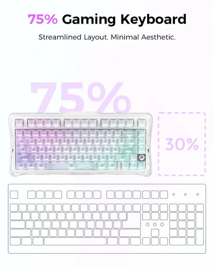 Gravastar Mercury K1 Lite Crystal Aurora 75% Mechanical Gaming Keyboard, 2.4Ghz/Bt/Wired Tri-Mode Wireless Keyboard, Gasket Hot Swappable Mechanical Keyboard, Pre-Lubed Linear Switches, RGB Backlit Summerwins